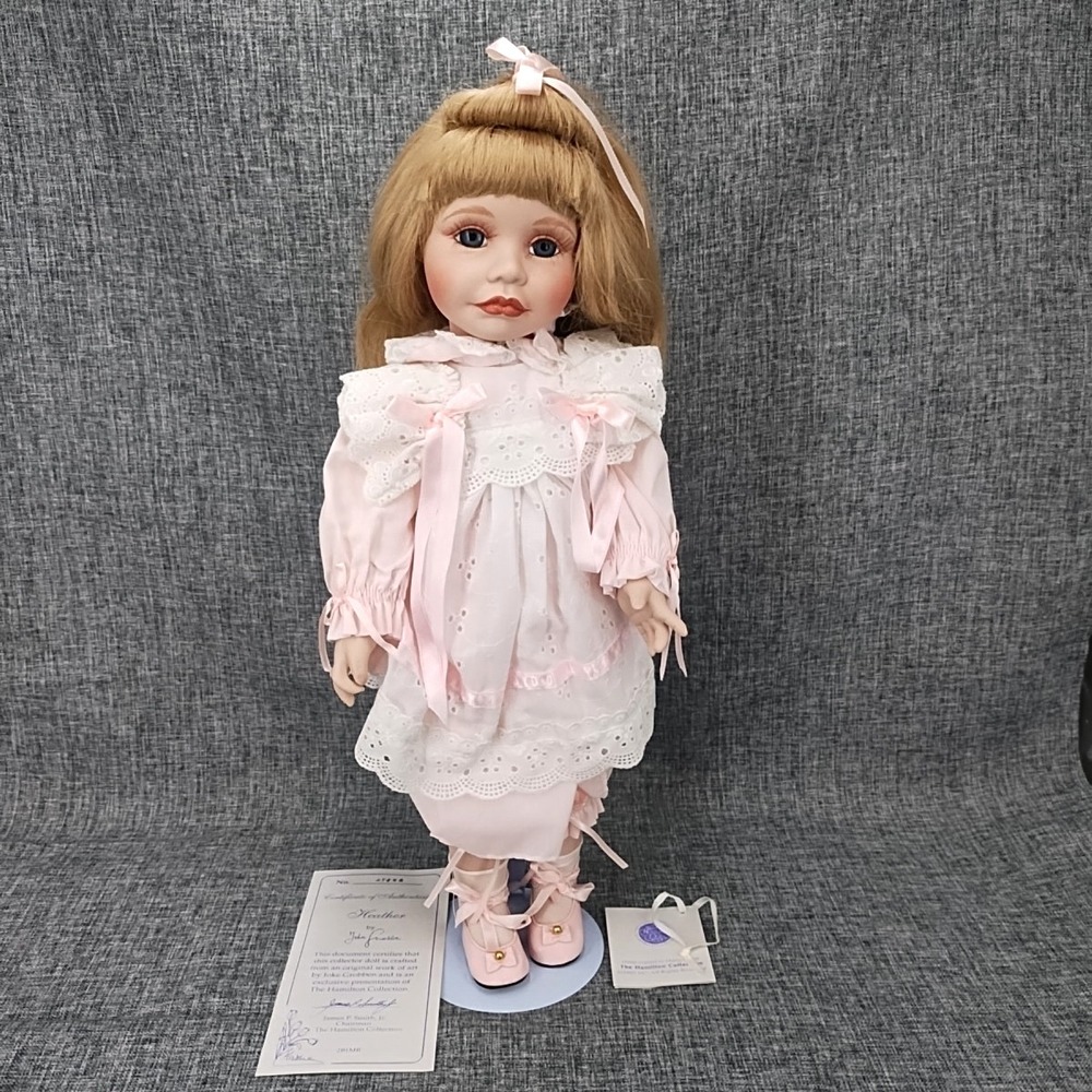 Vtg Heather Porcelain Doll Joke Grobben Hamilton Collection COA Boxed w/stand